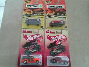 �y���������z�͌^�� ���f���J�[ �}�b�`�z�b�g�z�C�[���J�[�h���b�glot of 4 matchbox hotwheels carded cars