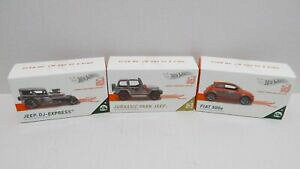 �y���������z�͌^�� ���f���J�[ �z�b�g�z�C�[���W�����V�b�N�p�[�N�W�[�v�G�N�X�v���X�t�B�A�b�g���b�g 3 hot wheels id vehicles jurassic park jeep dj express fiat 500e lot nib