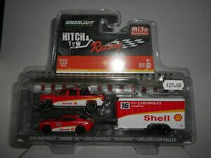 yz͌^ fJ[ `[VFV{[J}Vo[hO[Cgteam shell chevrolet camaro ss silverado enclosed car hauler greenlight 164