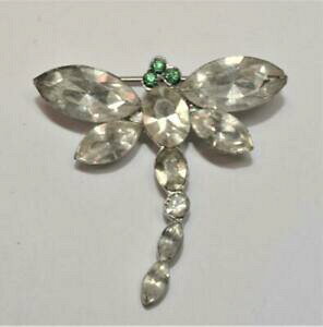 yz͌^ fJ[ Be[WNACXg[Vo[O[u[`vintage clear rhinestones silver green butterfly shape brooch