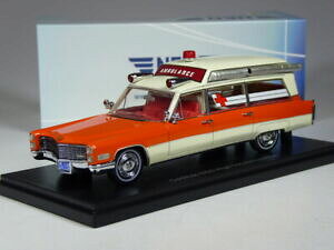 yz͌^ fJ[ lIXP[fLfbNIWzCgki0822 neo scale models cadillac samp;s ambulance orangewhite in 143 bnib
