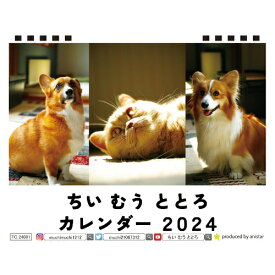 【予約販売】 コーギー犬と猫のちい むう ととろ 2024年 卓上 カレンダー TC24002