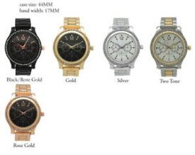 【送料無料】 elegant ladies cz 3 eye chronograph metal bracelet wrist watch 44mm