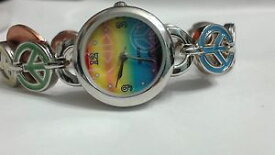 【送料無料】enamel multi color peace sign watch bracelet battery runnig keeping time