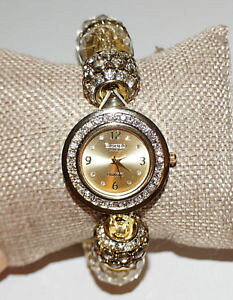 �y���������zfigaro couture womens beaded stretch bracelet watch clear rhinestone quartz