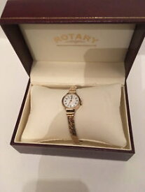 【送料無料】vintage 9ctgold rotary ladies wrist watch boxed expandable bracelet clear white