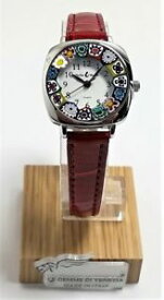 【送料無料】orologio donna acciaio pelle watch in vetro di murano murrina millefiori