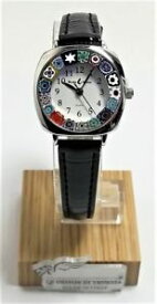 【送料無料】orologio donna acciaio pelle watch in vetro di murano murrina millefiori