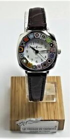 【送料無料】orologio donna acciaio pelle watch in vetro di murano murrina millefiori