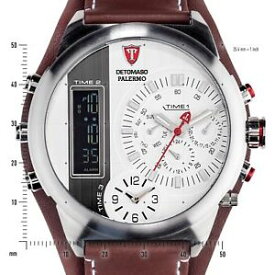 【送料無料】detomaso palermo mens wrist watch xxl chronograph alarm 3 time zones brown 58mm