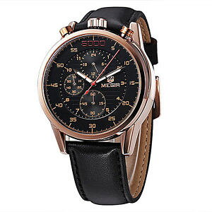 yzmegir 3005g men 24 hours 6 hands chronograph leather quartz watch