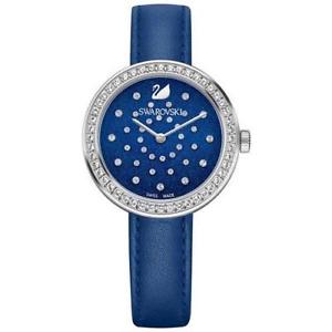 【送料無料】 womens swarovski 5235485 swiss daytime blue crystal leather strap watch
