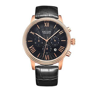 yzmegir 2012 men business casual chronometer calendar leather quartz watch