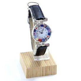 【送料無料】orologio donna acciaio pelle watch in vetro di murano murrina millefiori