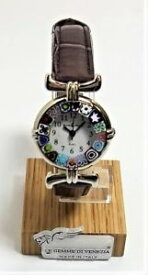 【送料無料】orologio donna acciaio pelle watch in vetro di murano murrina millefiori