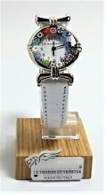 【送料無料】orologio donna acciaio pelle bianca watch in vetro di murano murrina millefiori