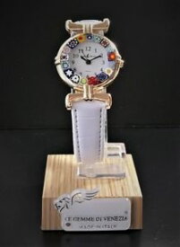 【送料無料】orologio donna dorato pelle bianca watch in vetro di murano murrina millefiori