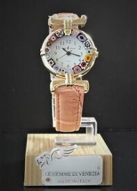 【送料無料】orologio donna dorato pelle rosa watch in vetro di murano murrina millefiori