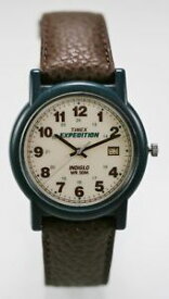【送料無料】neues angebottimex expedition watch men light date 24h green plastic 50m brown leather quartz