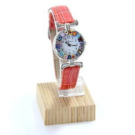 【送料無料】orologio donna acciaio pelle watch in vetro di murano murrina millefiori