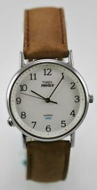【送料無料】neues angebottimex indiglo watch men light stainless steel silver brown leather white quartz