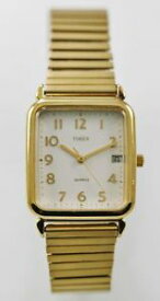 【送料無料】timex watch mens stainless gold steel stretch water resistant date white quartz
