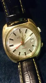 【送料無料】swiss emperor signal alarm 17 jewels date gold plated hand winding watch