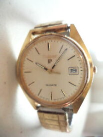 【送料無料】vintage pulsar quartz water resist gold tone date mens wrist watch y562 812l22