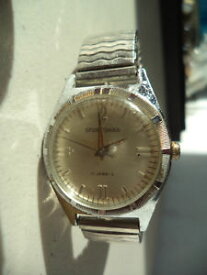 【送料無料】vintage sportsman 17 jewels silver tone waterproof mens wrist watch 21