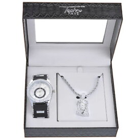 【送料無料】mens rapper iced cz bling silver plated watch jesus pendant chain set wm 8275 s