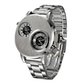 【送料無料】luxury stainless steel watch men two zone display analog quartz watch