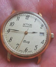 【送料無料】montre vintage action besanon quartz plaqu or jaune