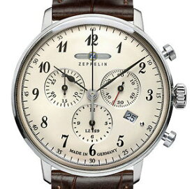 【送料無料】zeppelin 70864 hindenburg lz129 beige edelstahl 40 mm chronograph datum neu