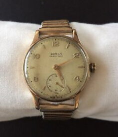 【送料無料】vintage buren grand prix mens wristwatch 1950s gold 9ct on expandable bracelet