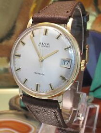 【送料無料】avia 9 ct gold date watch in good condition serviced fhf swiss one year warrany
