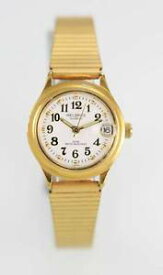 【送料無料】helbros white womens stainless steel gold date quartz battery easy read watch