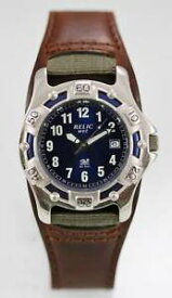 【送料無料】relic watch mens brown leather stainless steel silver 50m blue date quartz