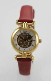 【送料無料】relic watch womens skeleton stainless steel gold leather maroon battery quartz
