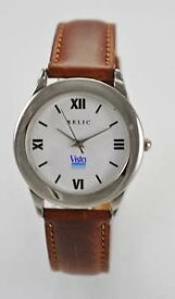 【送料無料】relic watch mens stainless silver brown leather battery white easy read quartz