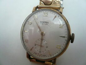 【送料無料】vintage 9ct gents vertex revue 17 jewel gents manual wind wristwatch from 1961