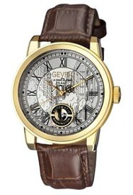 【送料無料】gevril mens 2622l washington automatic gold ip steel brown leather date watch