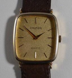 【送料無料】vintage croton heavy 14k solid gold mens 7j quartz tank wristwatch