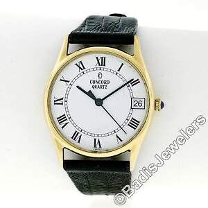 yzvintage mens concord 14k yellow gold 32mm quartz date wrist watch ref 2095210