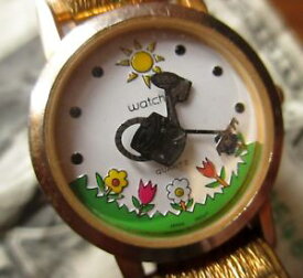 【送料無料】vtg watchit rare gardening theme watering can lady quartz watch needs battery