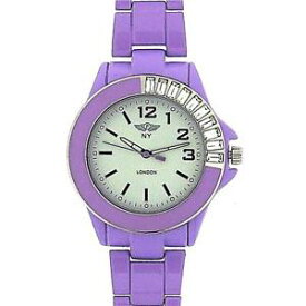 【送料無料】prince london ladies analogue stone set bezel purple metal bracelet strap watch