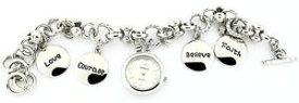 【送料無料】 geneva polished silver tone charms bracelet love,courage,believe,fait watch