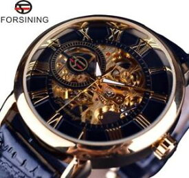 【送料無料】forsining 3d logo mens skeleton luxury watch