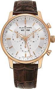 【送料無料】alexander statesman brown leather swiss rose gold mens chronograph watch a10105