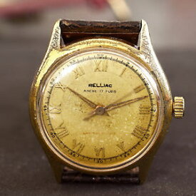 【送料無料】montre mcanique ancienne relliac bracelet croco vritable a19