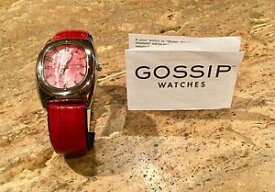【送料無料】gossip silvertone barrel case red croco leather strap watch beautiful